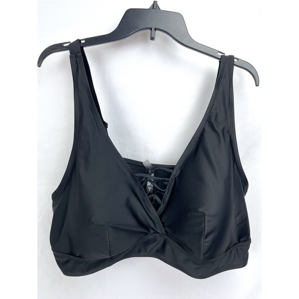 Torrid Size 4 Black Bikini Swim Top Adjustable Straps Padded Wireless Lattice